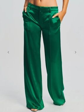 Retrofete Eliza Satin Wide-Leg Pants - Emerald